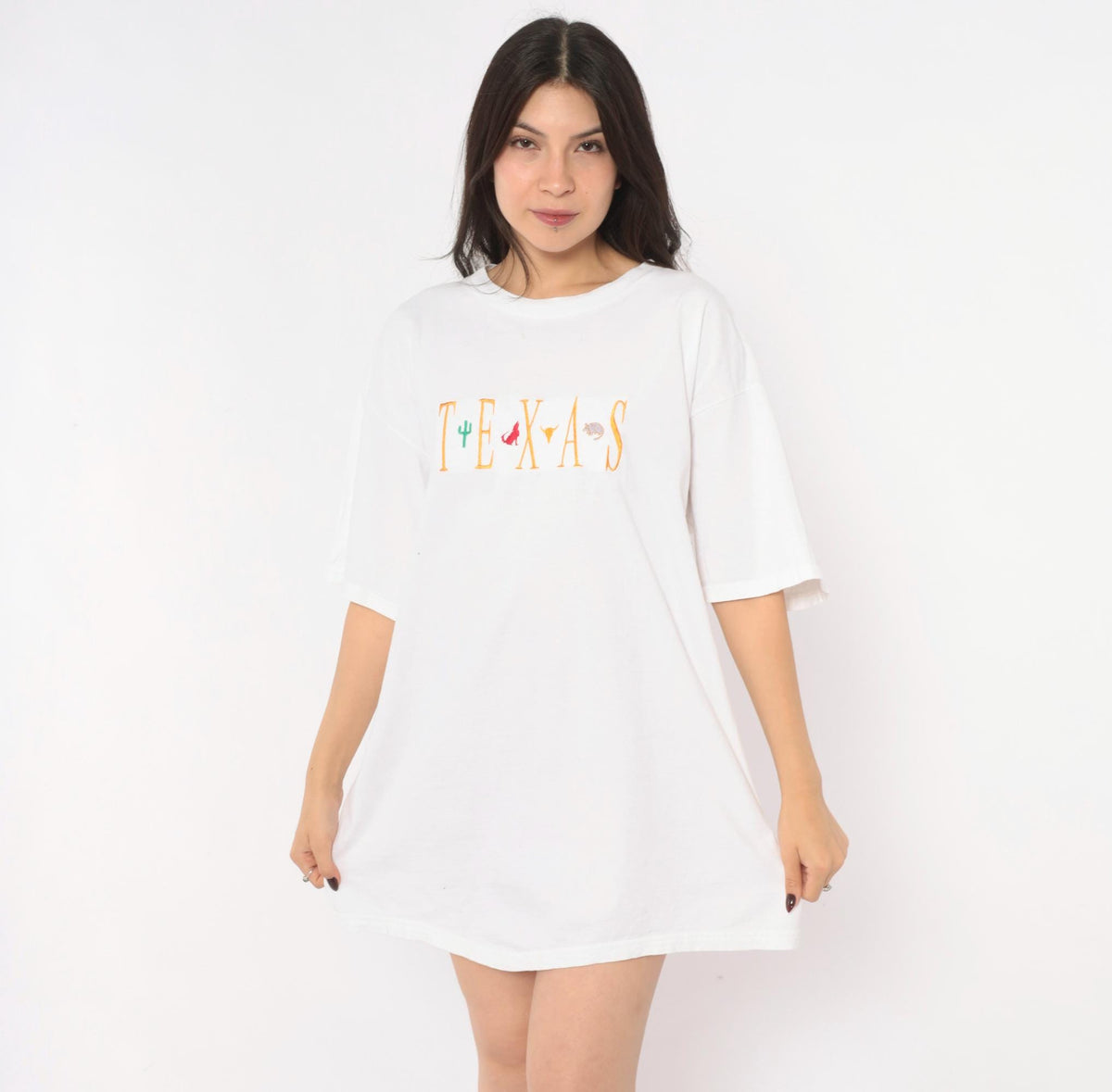 90s Tultex Texas Embroidered Tee White Cotton Cactus Longhorn Armadillo Coyote Extra Large XL