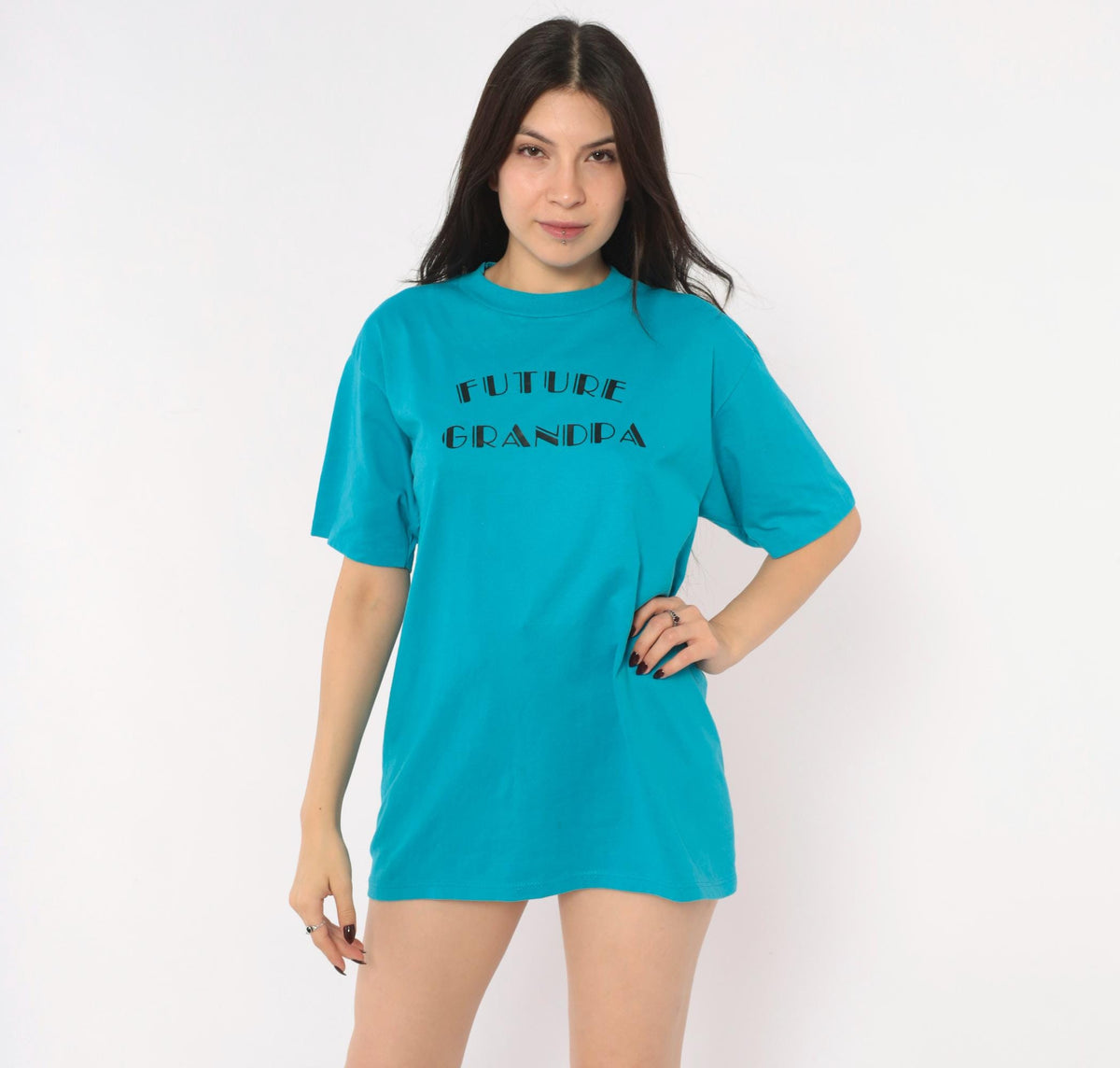 90s Jerzees Future Grandpa Graphic Tee Teal Cotton Large L