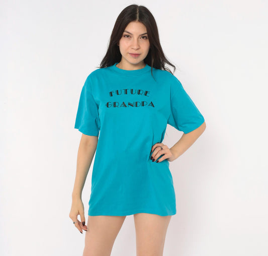 90s Jerzees Future Grandpa Graphic Tee Teal Cotton Large L