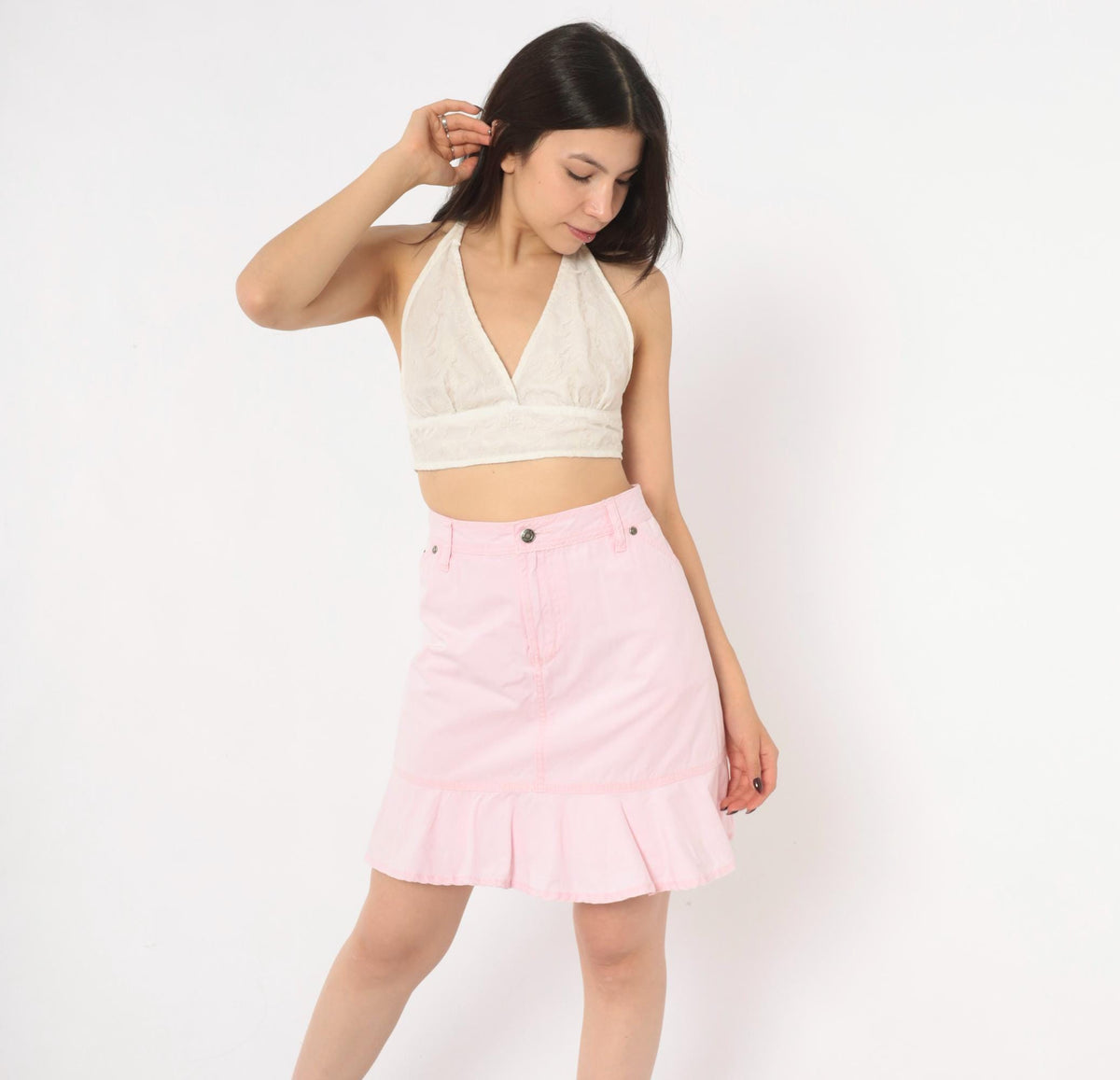 90s Faded Glory Pink Cotton Skort High Waist Ruffled Mini Extra Large XL