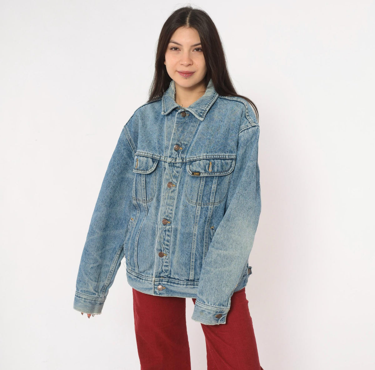 90s Lee Light Wash Denim Jacket Cotton Button Front Medium