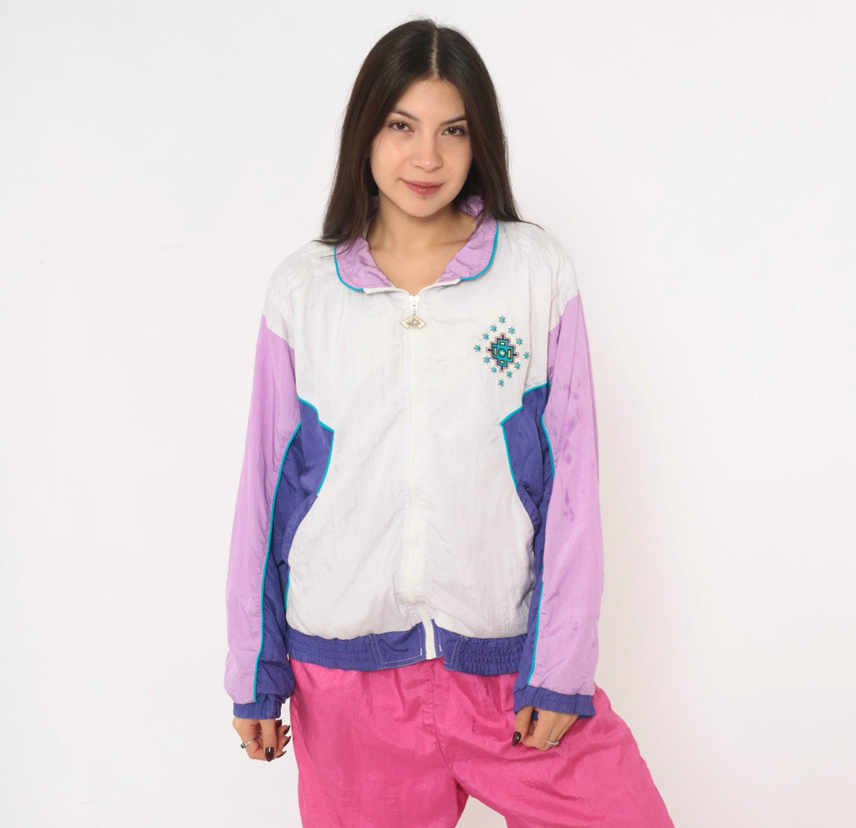 90s Santolina Bay Windbreaker Color Block Southwestern Embroidered Small