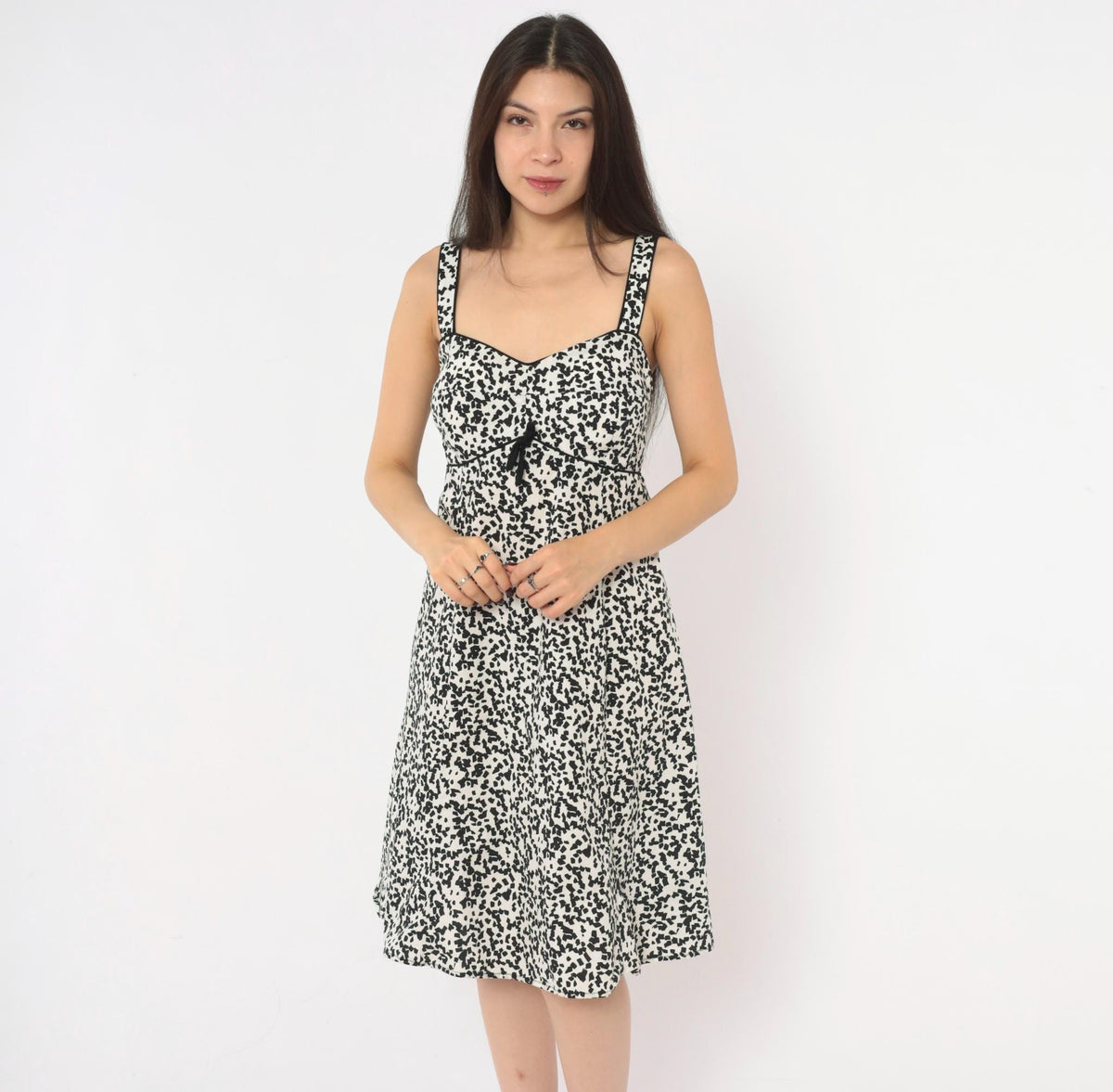 Y2K R & K Originals Abstract Speckle Print Dress White Black Sweetheart Neckline Large L