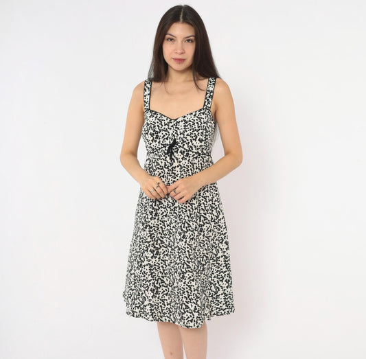 Y2K R & K Originals Abstract Speckle Print Dress White Black Sweetheart Neckline Large L