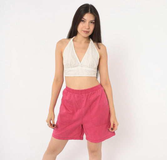 90s Eddie Bauer Pink Cotton Shorts High Waist Elastic Medium M