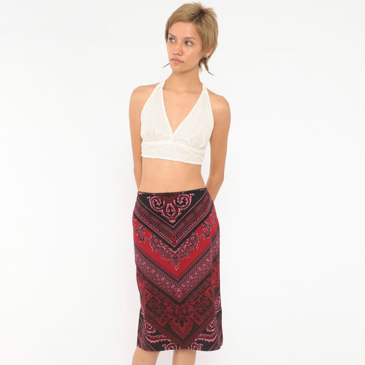 Y2K Tempted Paisley Bandana Chevron Skirt Black Red Burgundy Large