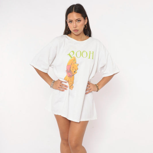 90s Winnie The Pooh Graphic Tee Disney White Cotton Tunic Extra Large XL