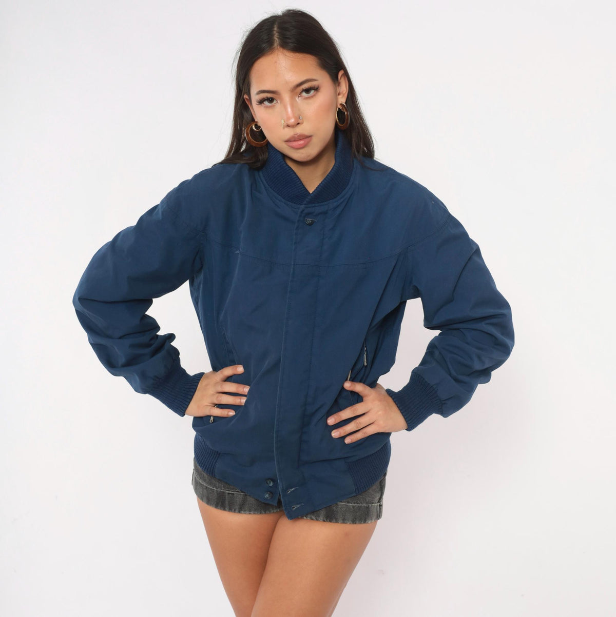 80s Baracuta Bomber Jacket Navy Blue Tartan Lining Medium