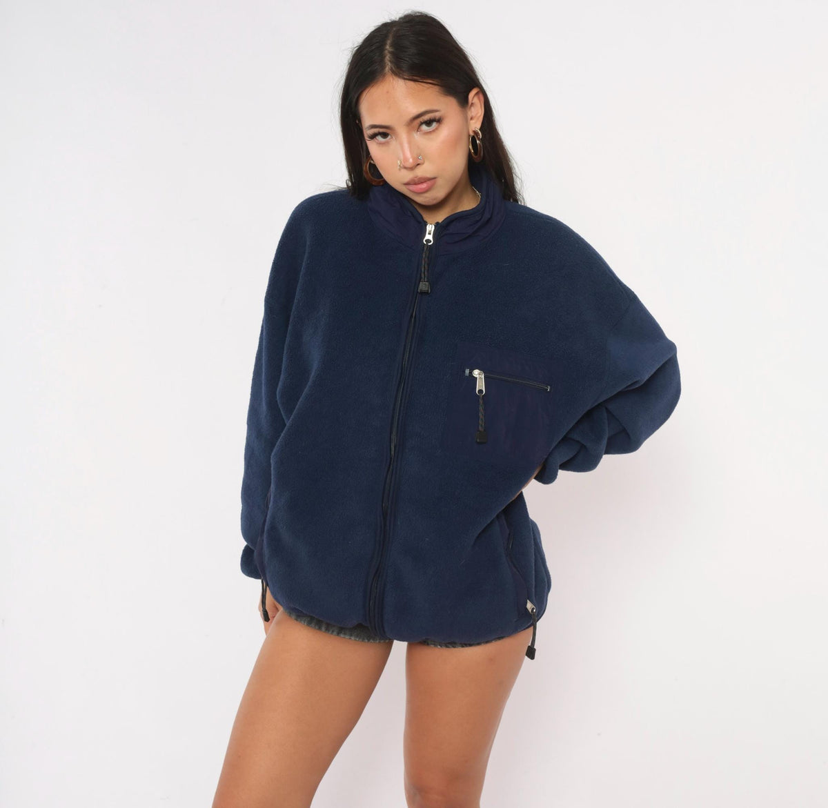 90s EMS Pinnacle Performance Navy Fleece Jacket Zip Front Extra Large XL