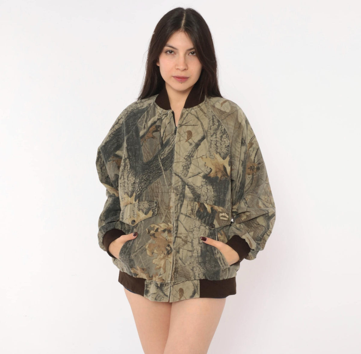 90s Spartan Realtree Camo Bomber Jacket Brown Beige Tree Print Medium