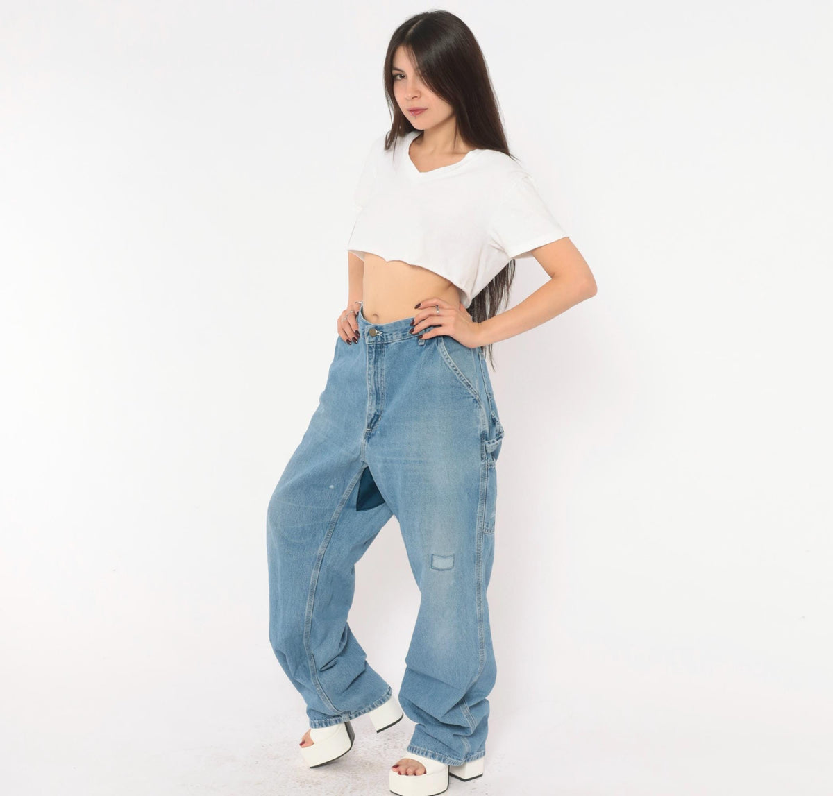 Carhartt Carpenter Jeans Y2K Light Wash Denim Straight Leg Hammer Loop 38x34