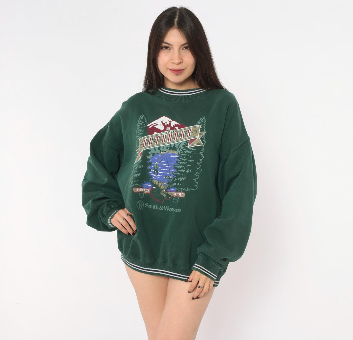 90s Gear for Sports Forest Green Graphic Sweatshirt Moose Mountain Large L