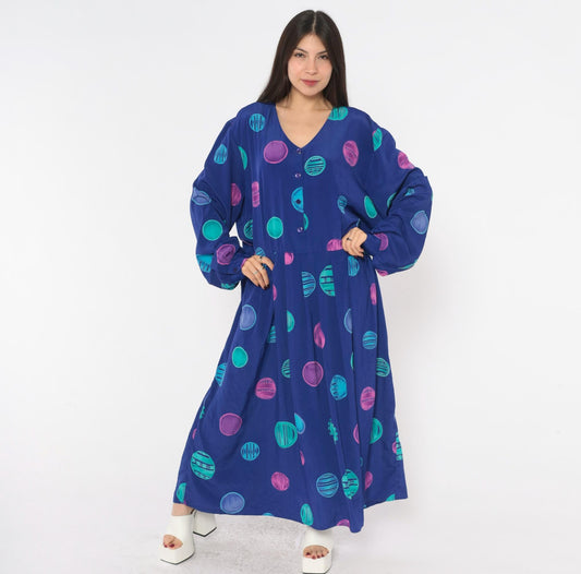 90s Stephanie Thomas Circle Print Dress Purple Blue Plus Size XXL