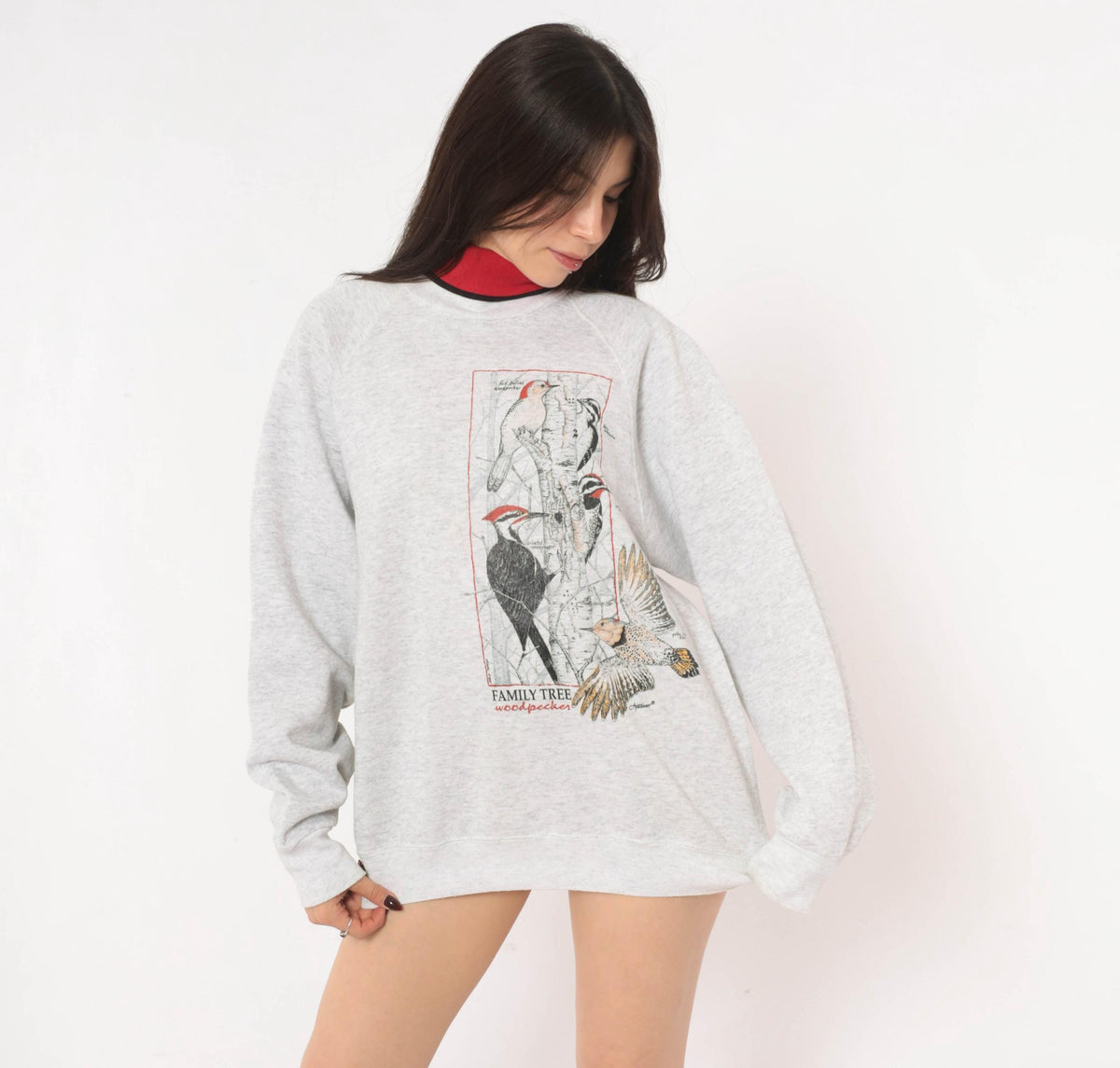 90s Lee Woodpecker Family Tree Sweatshirt Grey Cotton Blend Extra Large