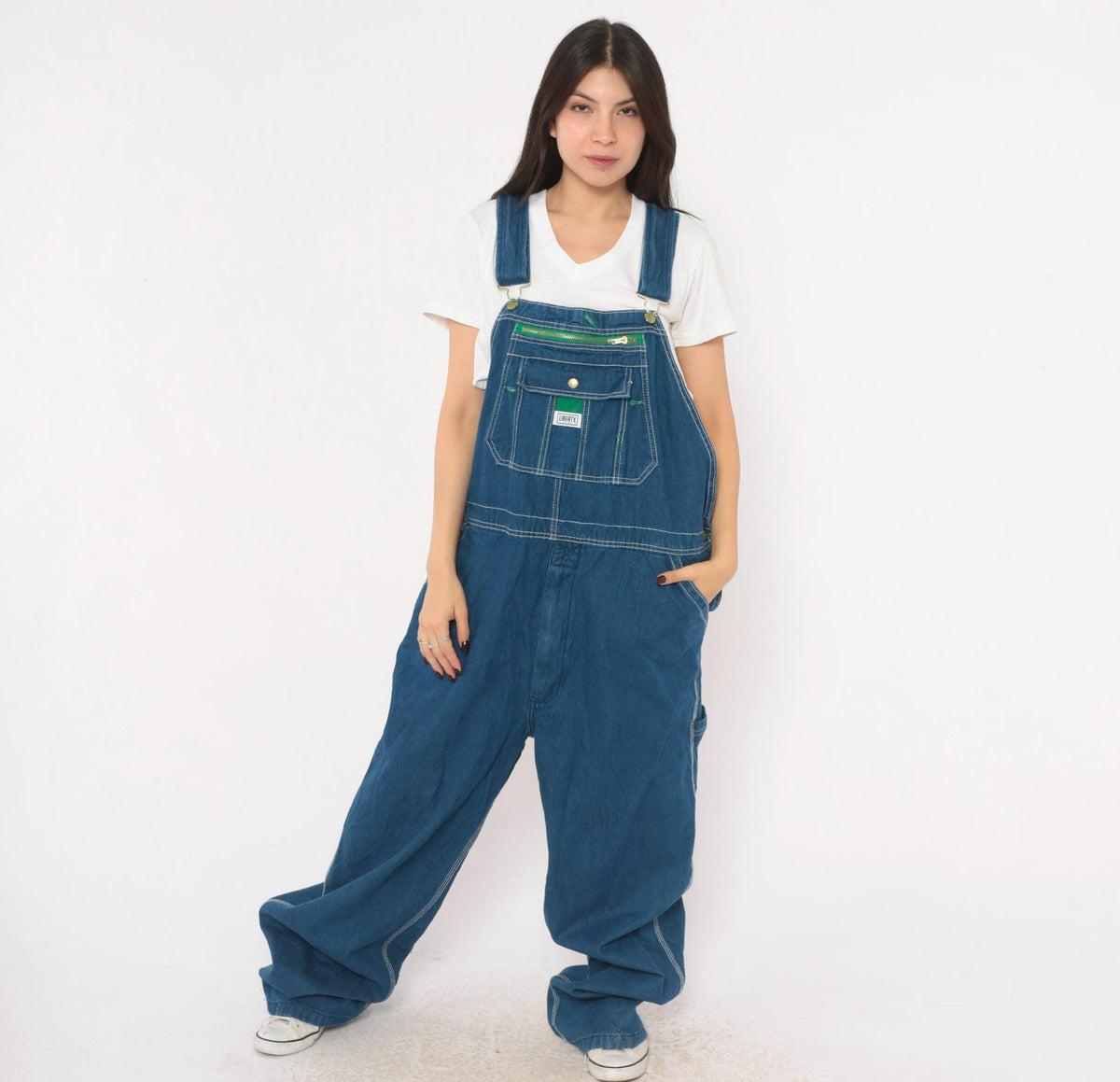 Y2K Liberty Blue Denim Bib Overalls Cotton Wide Leg Carpenter Unisex Extra Large XXL