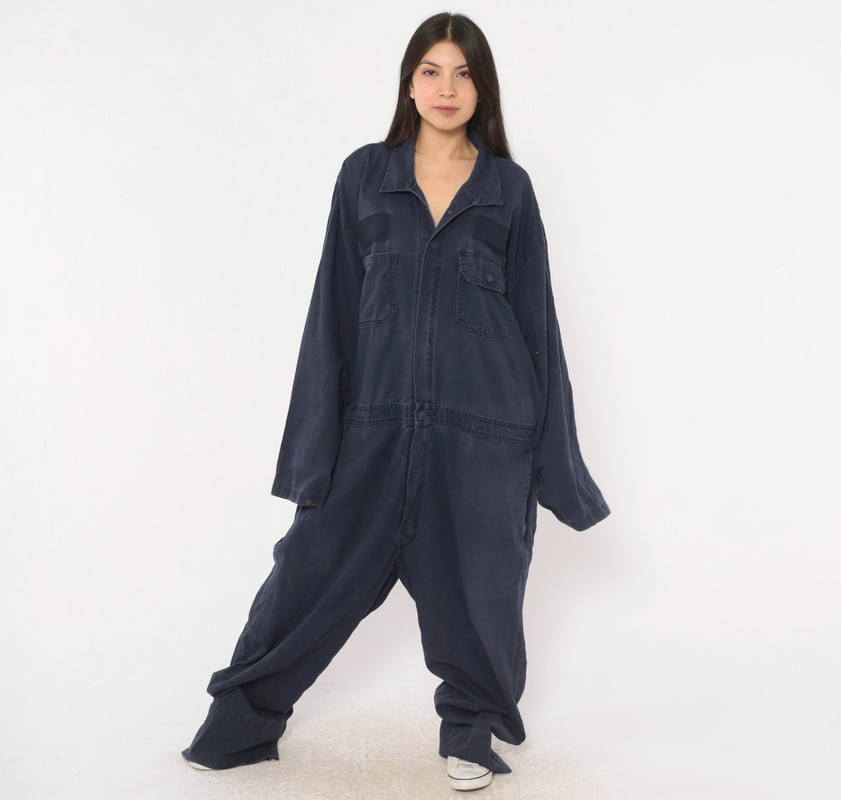 Y2K Big Bill Cotton Workwear Coveralls Navy Zip Front Jumpsuit Extra Large XXL