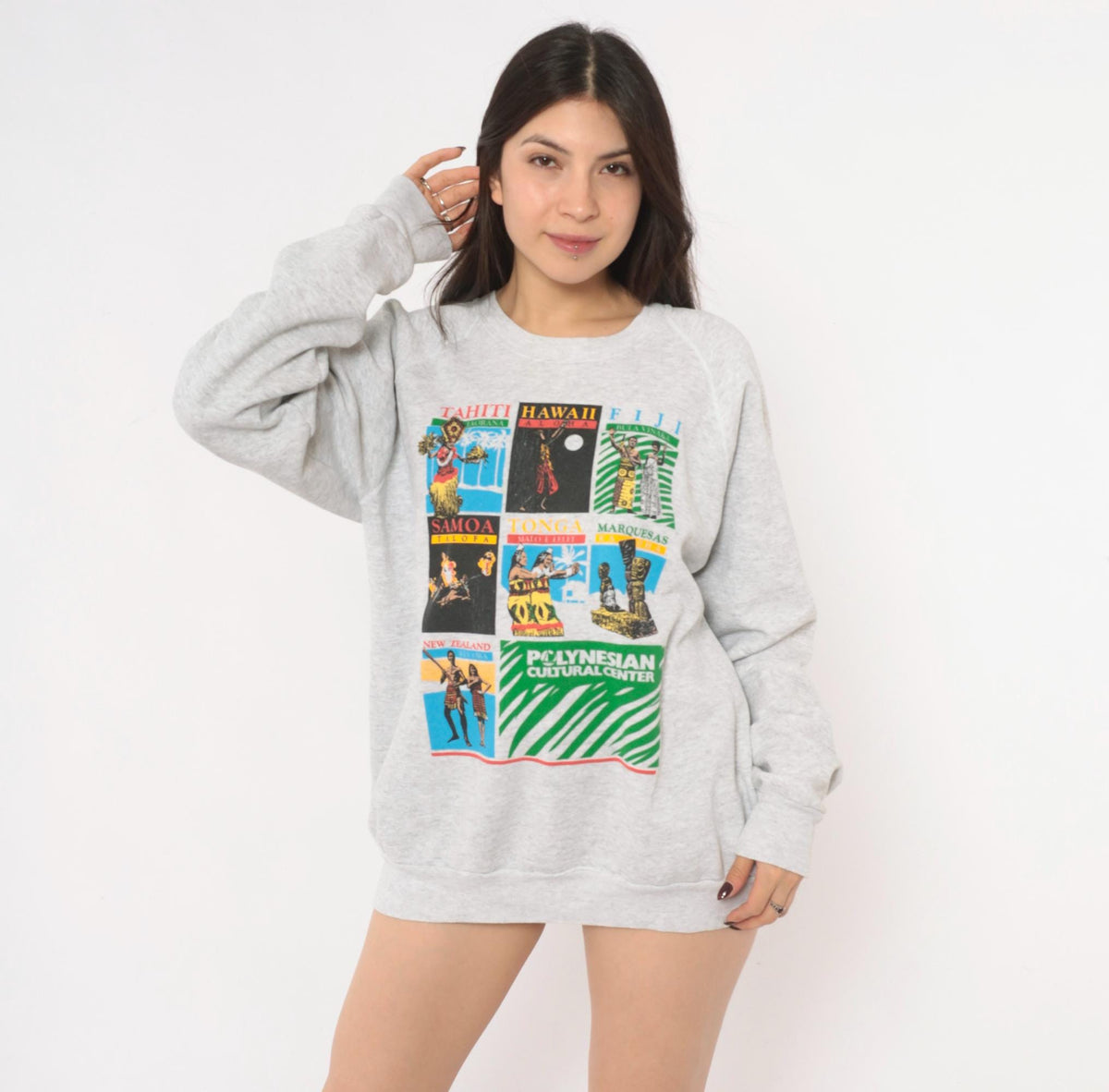 90s Polynesian Cultural Center Sweatshirt Grey Raglan Graphic Extra Large XL