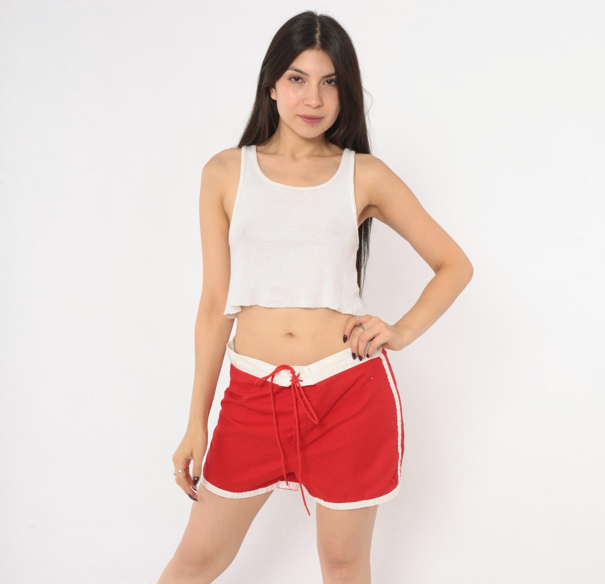 70s Allen A Red Cotton Running Shorts White Trim Athletic Large