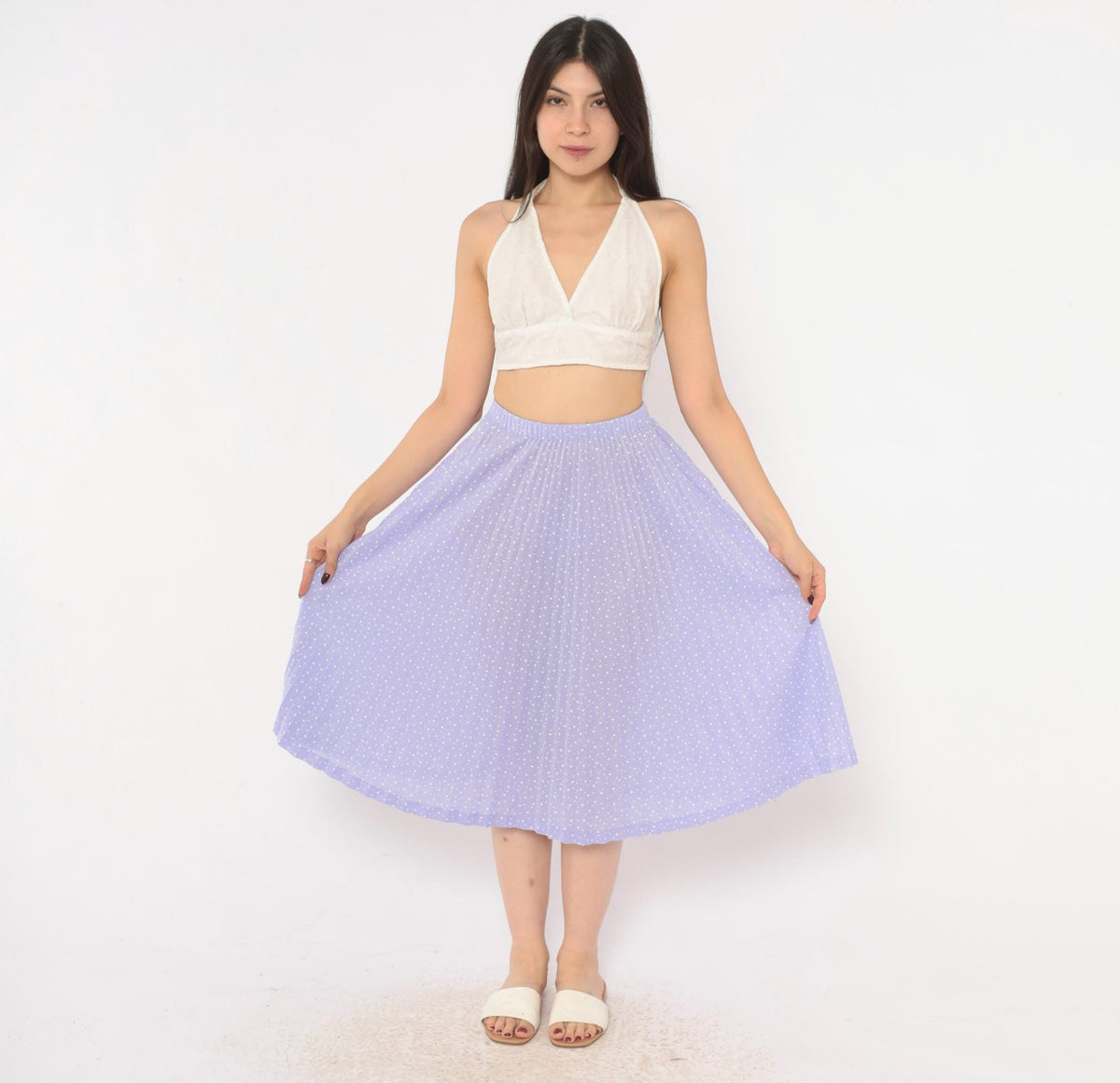 70s Graff Californiawear Accordion Pleated Skirt Lavender Polka Dot XS
