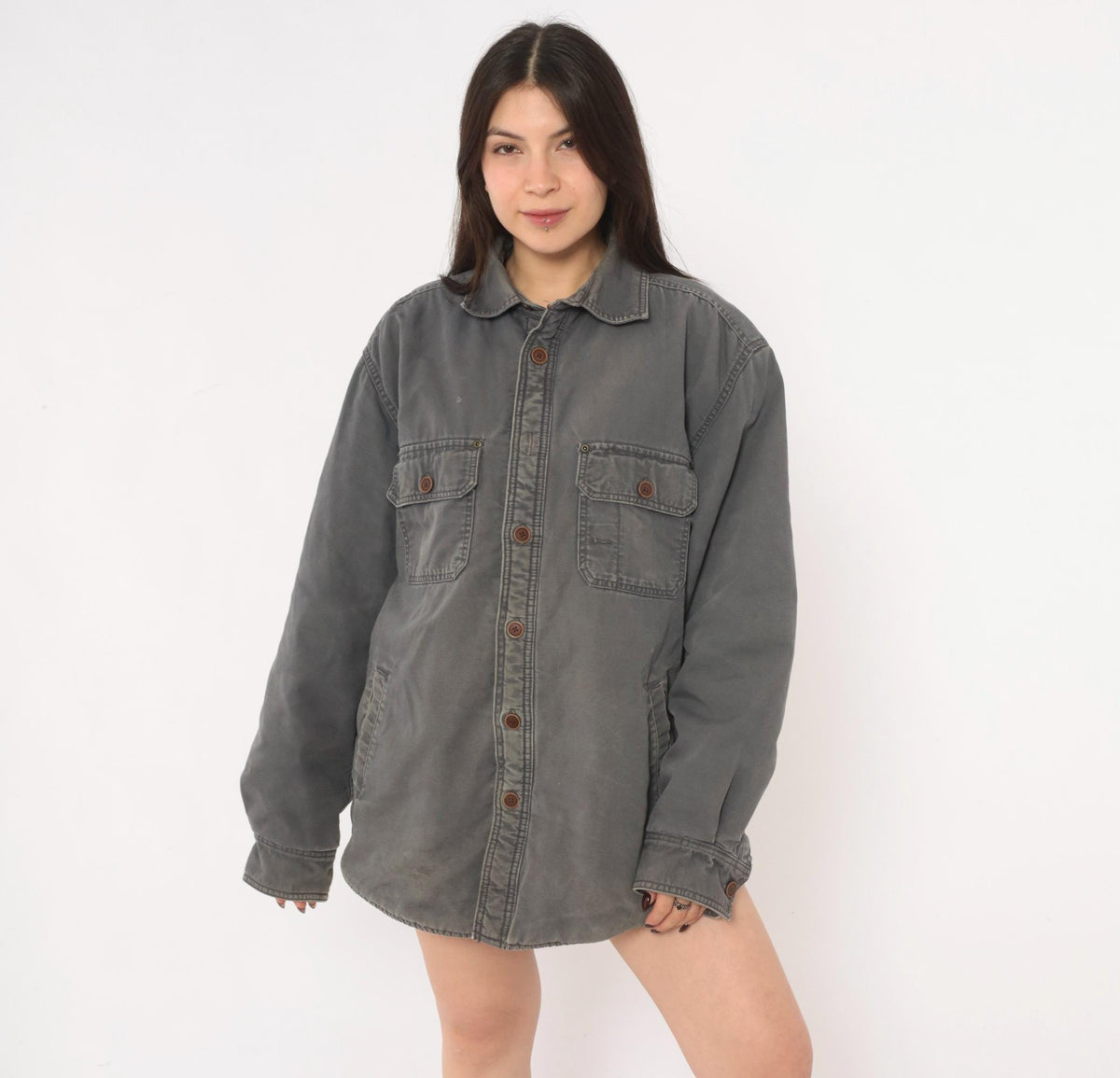 Y2K Outdoor Life Grey Cotton Shirt Jacket Gorpcore Medium M