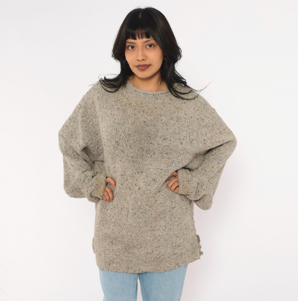 Y2K Woolrich Tan Speckled Wool Knit Sweater Crew Neck Raglan Extra Large