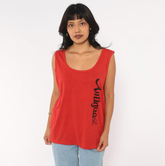 90s Red Antigua Caribbean Tank Top Graphic Sleeveless Large L
