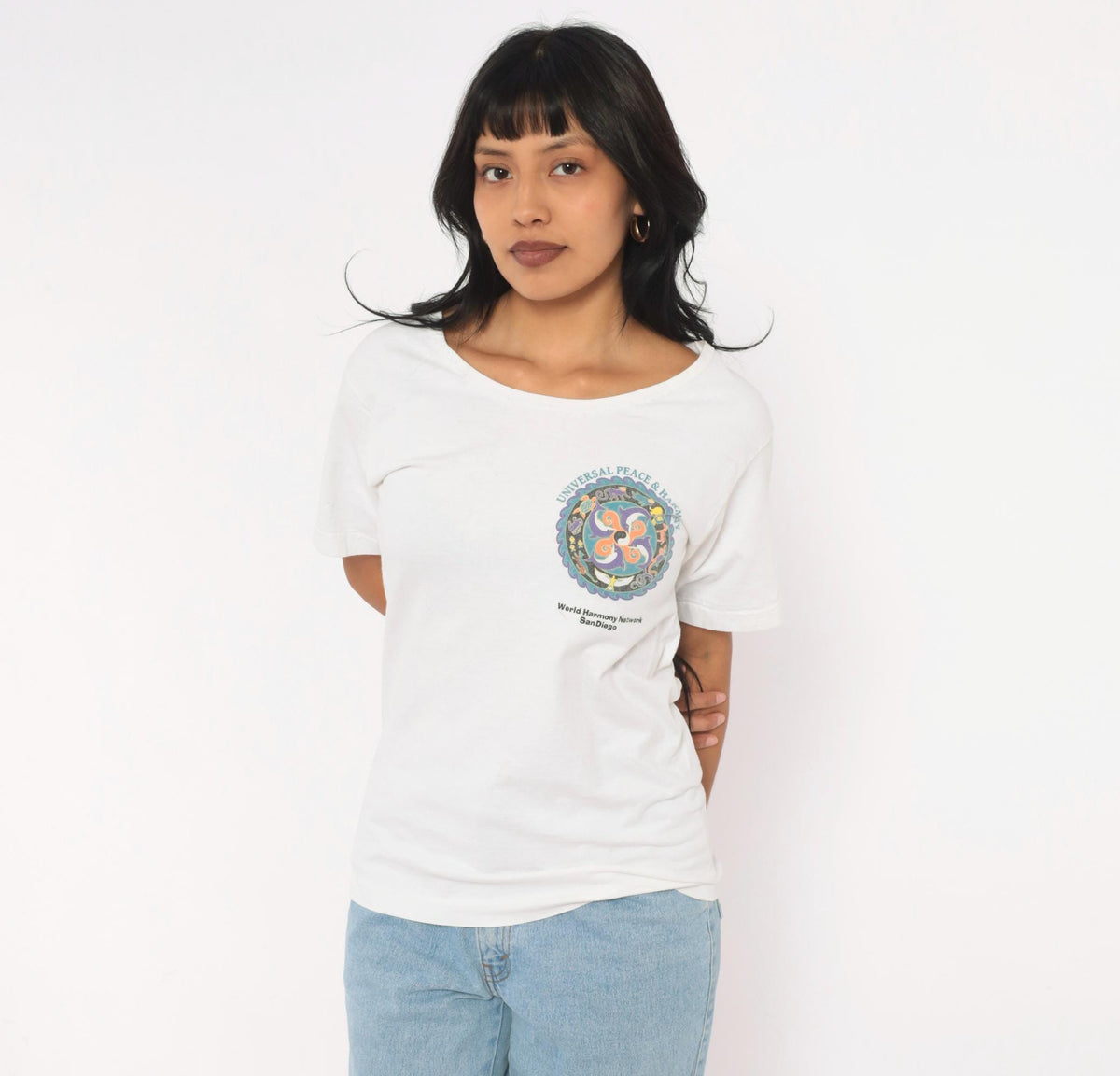 90s San Diego Dolphin Yin Yang Mandala Graphic Tee White Small