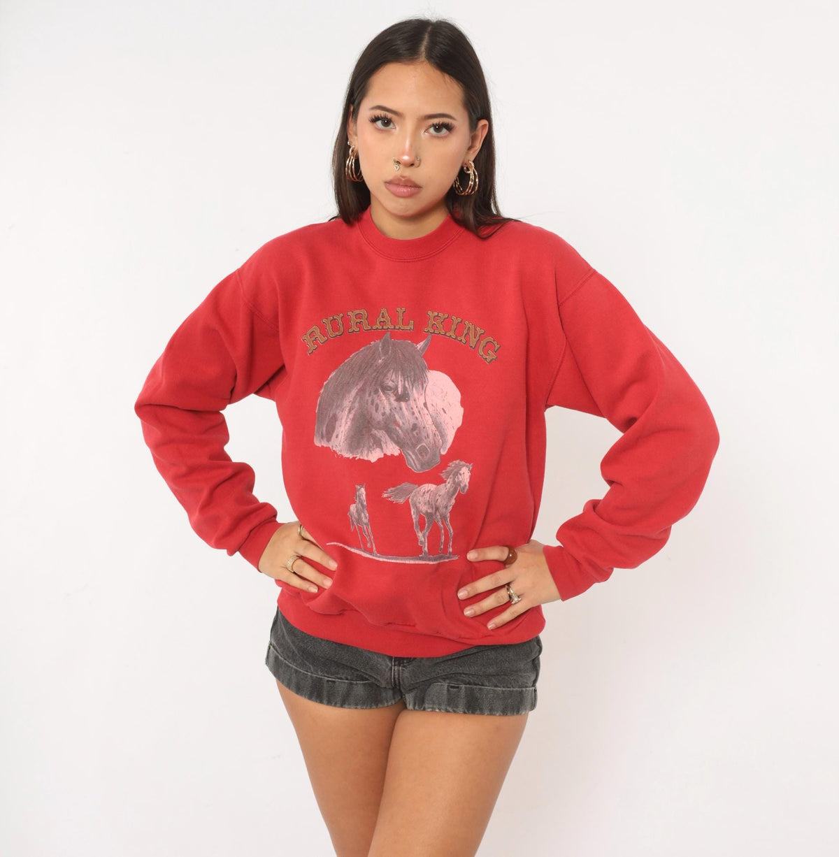 Y2K Red Horse Graphic Sweatshirt Rural King Appaloosa Crewneck Small