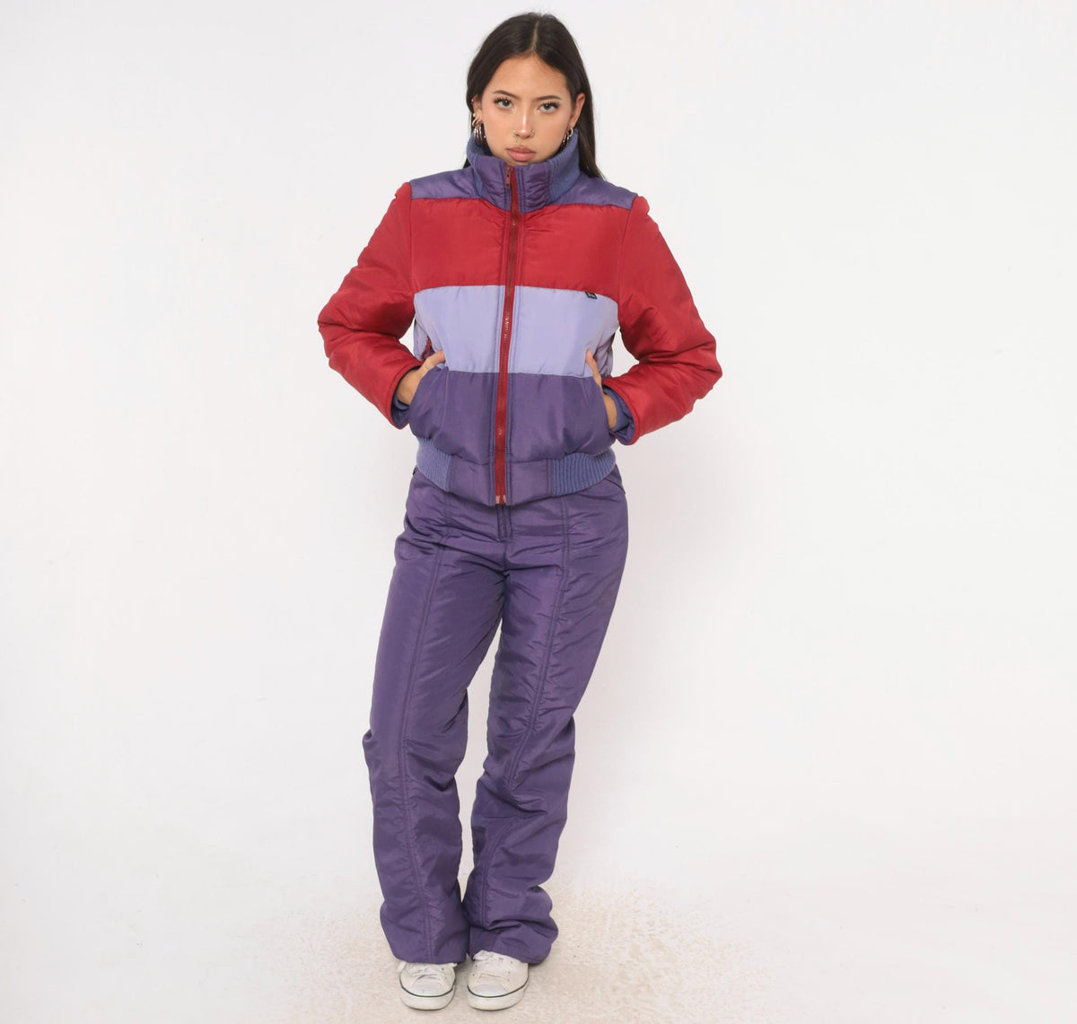 80s Serac Color Block Ski Jacket Purple Red Lavender Cropped Bomber Small S