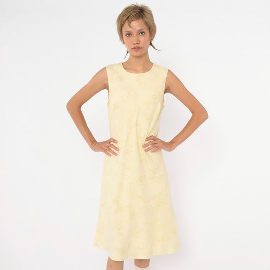 Y2K Tommy Bahama Silk Dress Yellow Floral Sleeveless A-Line Knee Medium M
