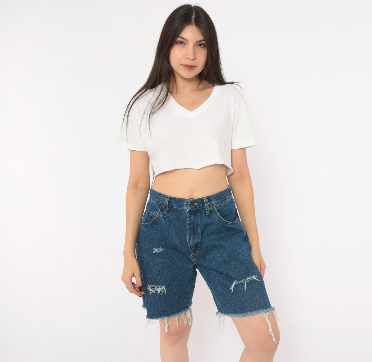 Y2K Rustler Distressed Denim Cutoff Shorts Blue High Rise Medium