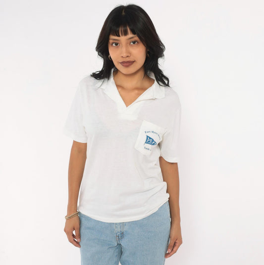 80s Fort Myers Beach Yacht Club Polo Shirt White Cotton Small