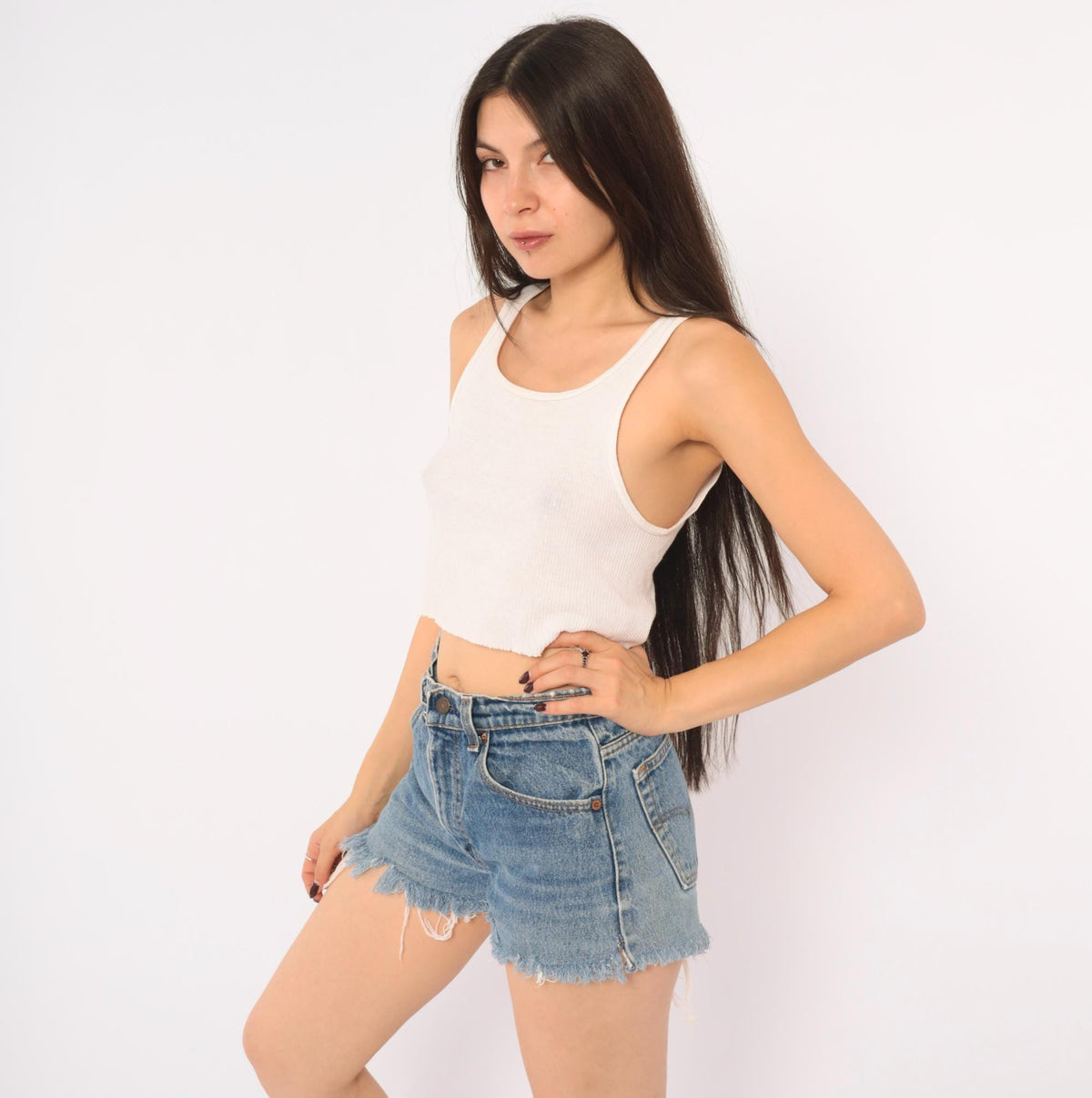 90s Levis Cutoff Shorts Light Wash Denim High Rise Frayed Medium M