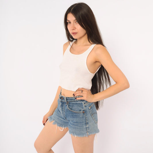 90s Levis Cutoff Shorts Light Wash Denim High Rise Frayed Medium M