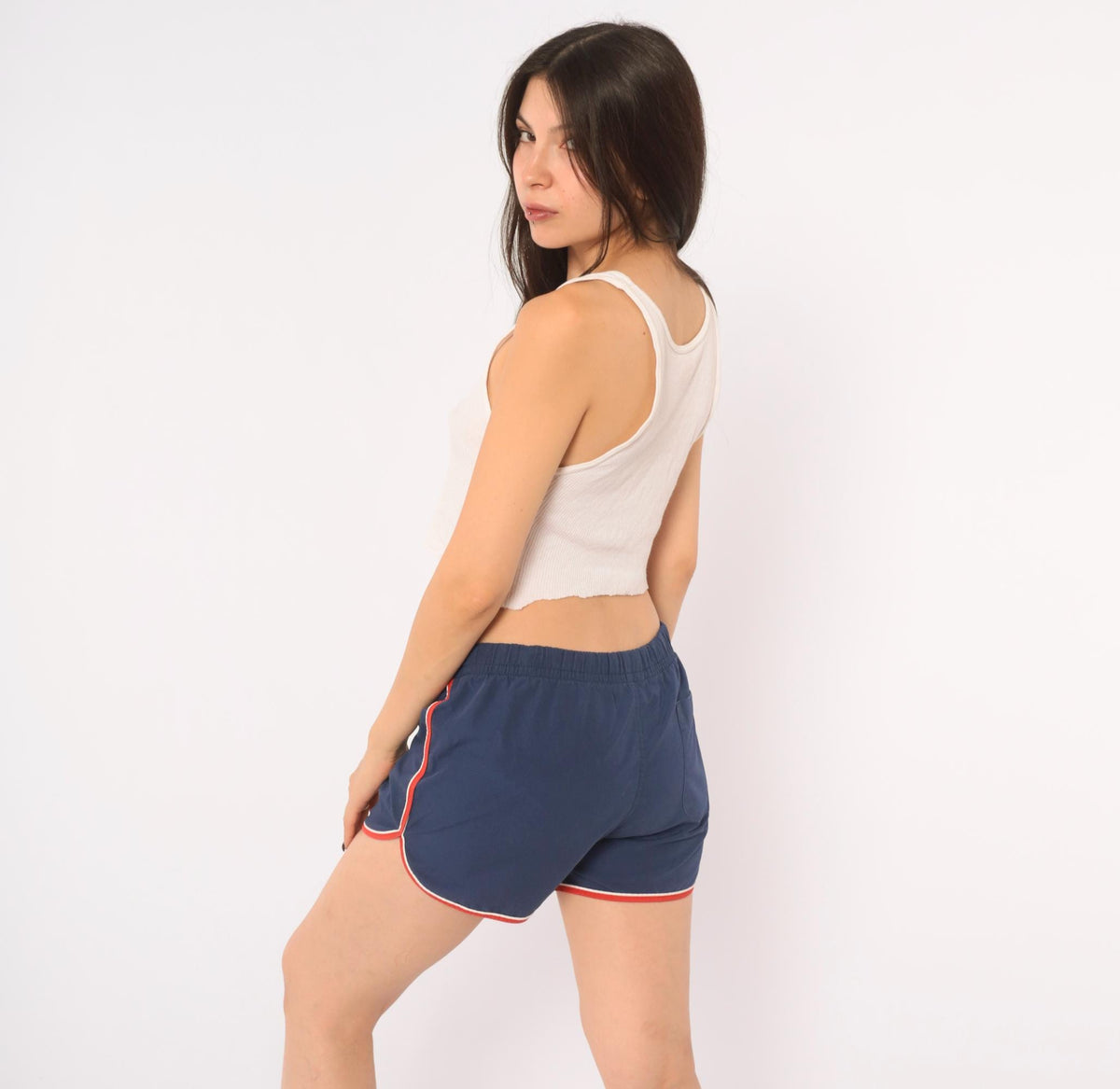 80s Asics Navy Running Shorts Red White Trim Athletic Medium
