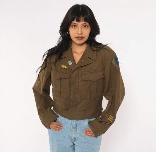 1940s Merit Clothing Olive Wool Ike Jacket 11th Armored Patch Medium
