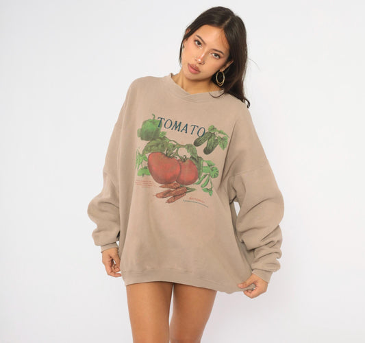 90s 5 Seasons Tomato Garden Vegetable Graphic Sweatshirt Tan Crewneck Large