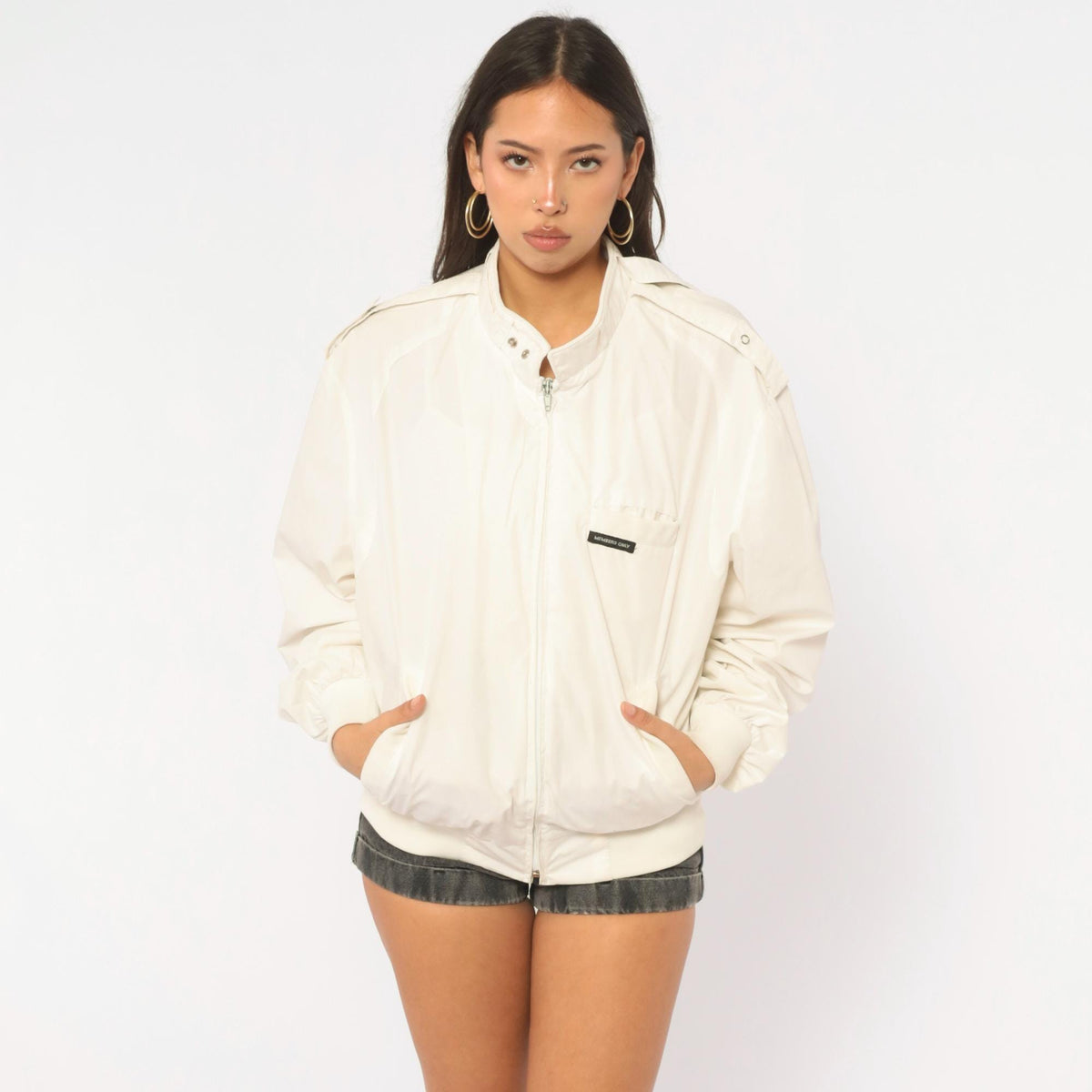 80s Members Only White Harrington Jacket Raglan Medium