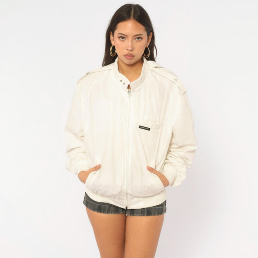 80s Members Only White Harrington Jacket Raglan Medium