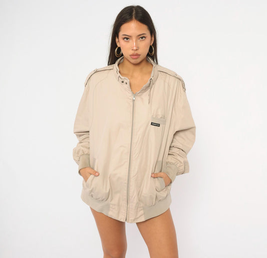 80s Members Only Bomber Jacket Beige Raglan Zip Front Plus Size XXL