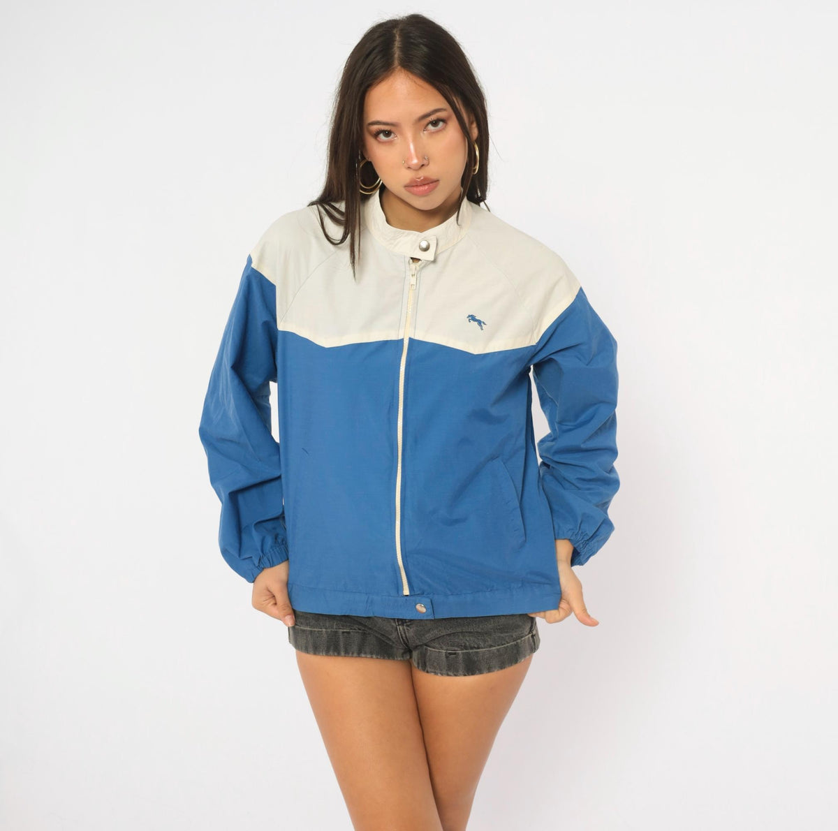 80s Forego Cobalt Windbreaker Color Block Bomber White Yoke Small