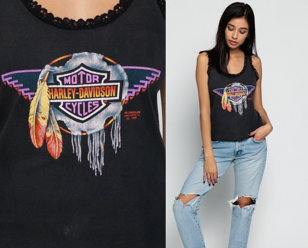 90s Harley Davidson Dream Catcher Feather Tank Top Black Medium Large