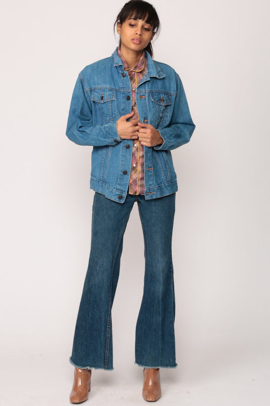 80s Blue Denim Jacket Button-Up Jean Jacket Small