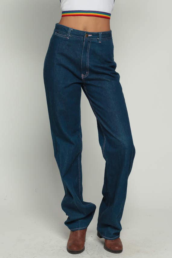 70s Bon Bon High Waisted Jeans Dark Blue Grapes Straight Leg Medium 28