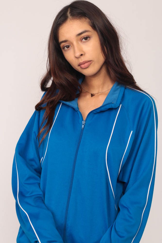 80s Nike Track Jacket Blue White Striped Zip Swoosh Large
