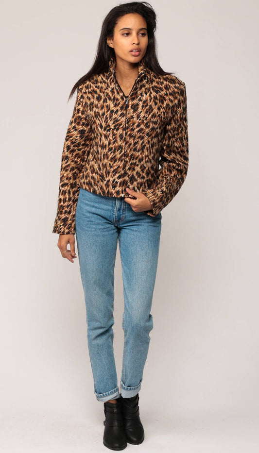 90s Leopard Print Tapestry Jacket Zip Up Grunge Animal Extra Small