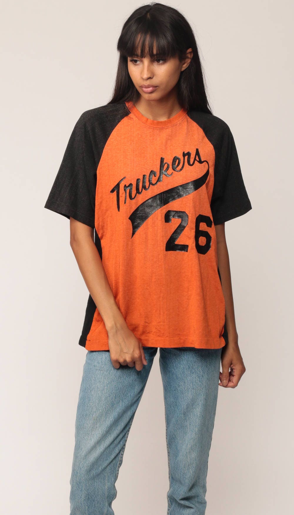 80s Truckers Number 26 Football Jersey Raglan Orange Unisex Small
