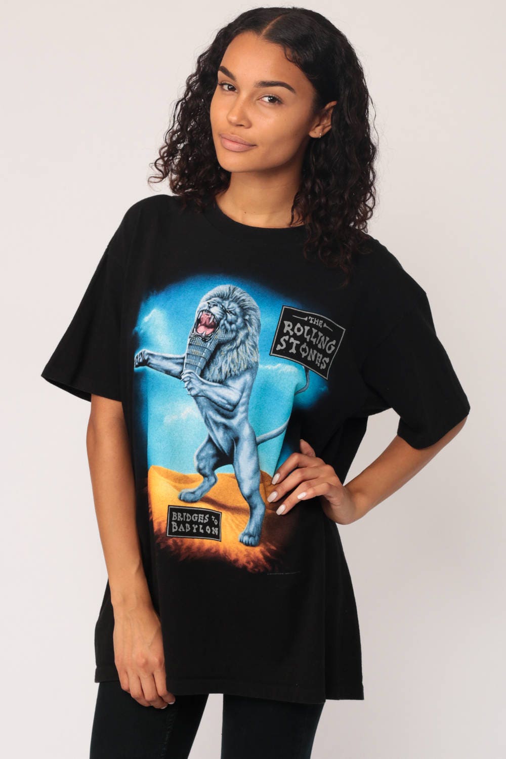 Rolling Stones Bridges to Babylon 1997 Tour Tee Egyptian Lion Black Extra Large