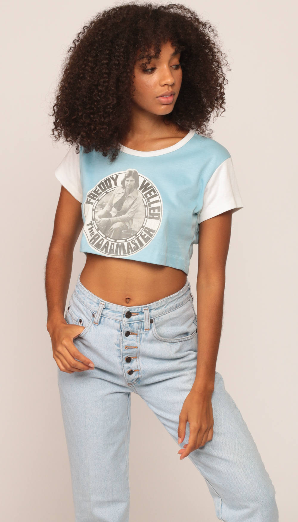 70s Freddy Weller The Roadmaster Concert Crop Top Baby Blue Medium