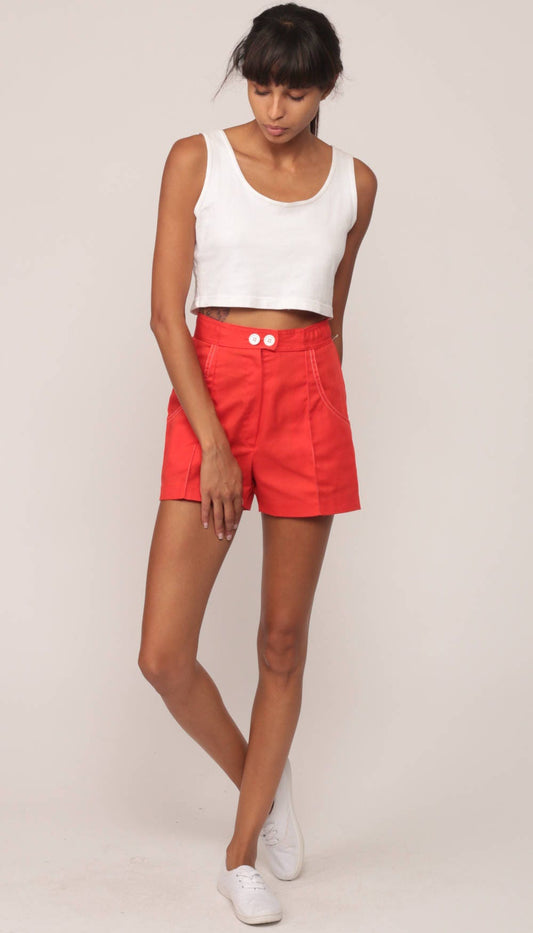 70s Orange-Red High-Waist Shorts Cotton Blend Extra Small